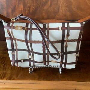 Lauren Ralph Lauren Cream Canvas Wristlet with Brown Equestrian Print